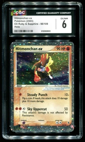 CGC 6 Hitmonchan EX Holo Rare EX Ruby & Sapphire 2003 Pokemon Card #98