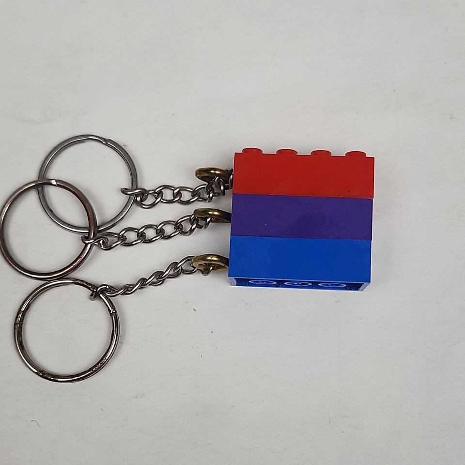 Set of 3 Building Block Key Ring Keychains Blue Purple Red Plastic ...