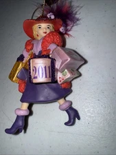Red Hat Society Christmas Tree Ornament 2011 Lady Shopping 4" Red and Purple