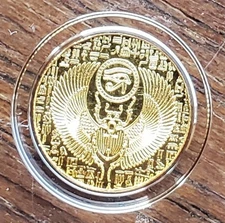 1/200th oz .9999 Pure Gold Monarch Egyptian Scarab Anhk Encapsulated Round.