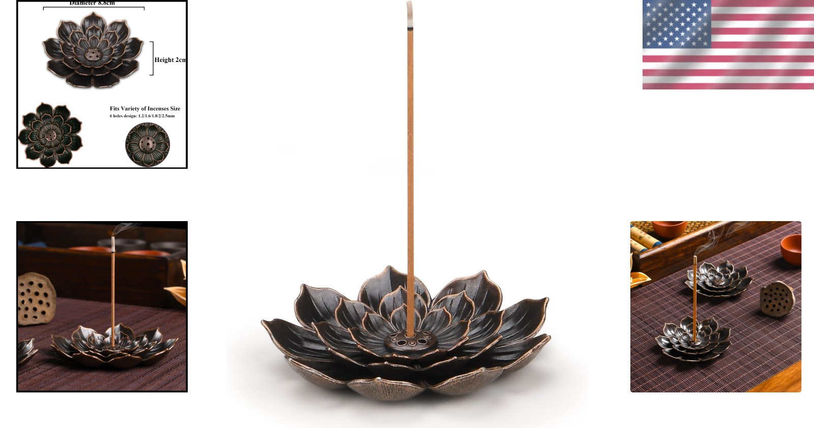 Durable Zinc Lotus Incense Burner with Detachable Ash Catcher - Peaceful Decor