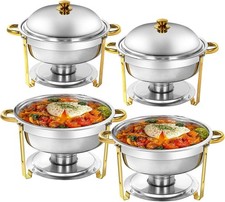6 Qt Stainless Steel Chafer Round Catering Warmer Server for Wedding 4 Pack