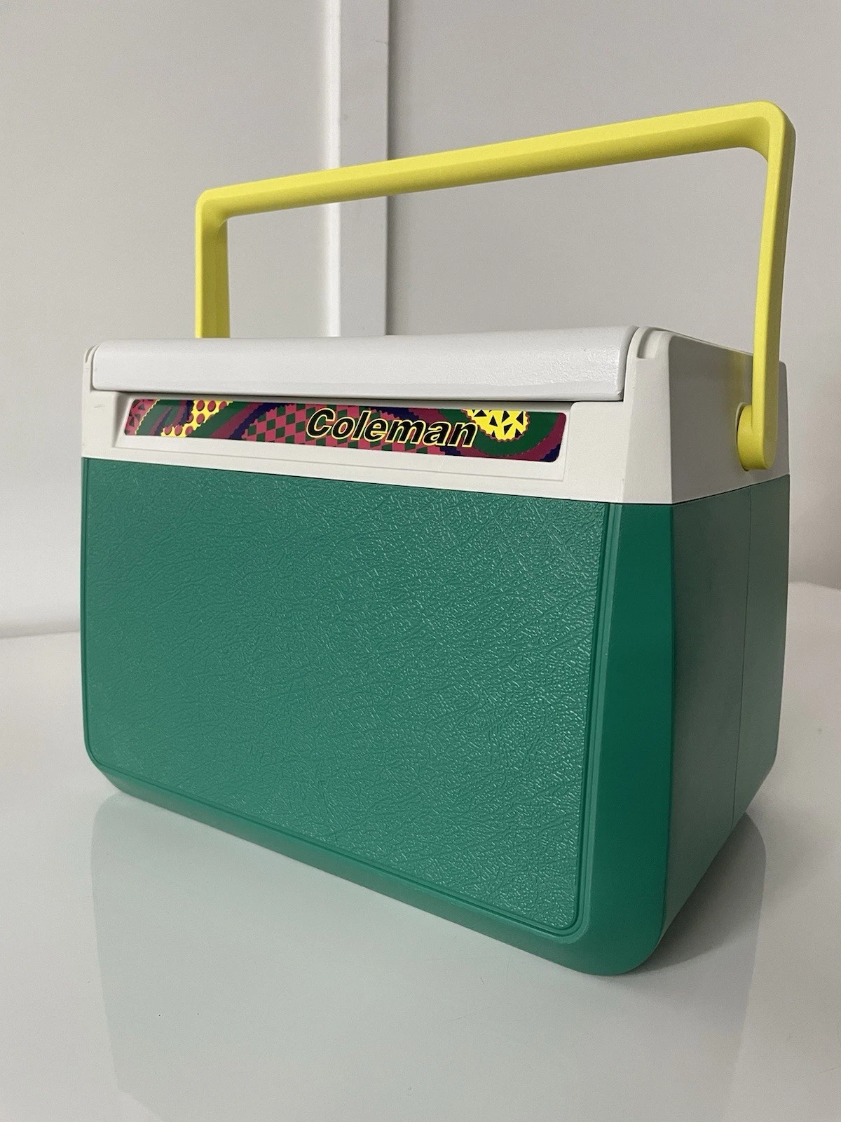 Vintage 90's Coleman Personal Beach Pool Cooler 5210 Yellow Handle Slide Lid 10q