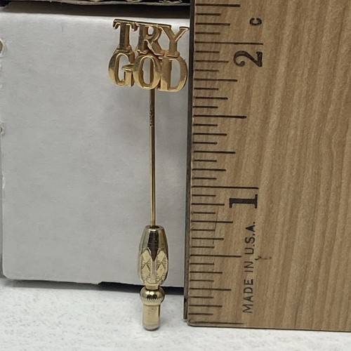 Tiffany & Co. 14K Yellow Gold "Try God" Stick Pin in Original Box - Picture 4 of 5