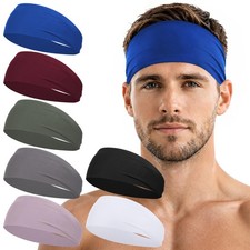 7 Pack Sports Headbands for Men, Sweat Absorbent Non Slip Elastic Headband, Q...