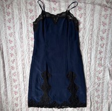 Libertine For Target Navy Blue And Black Lace Trim Silk Slip Dress Women’s XS