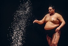 Akebono Taro born in Hawaii as Chad Rowan performs a ritual salt t- Old Photo