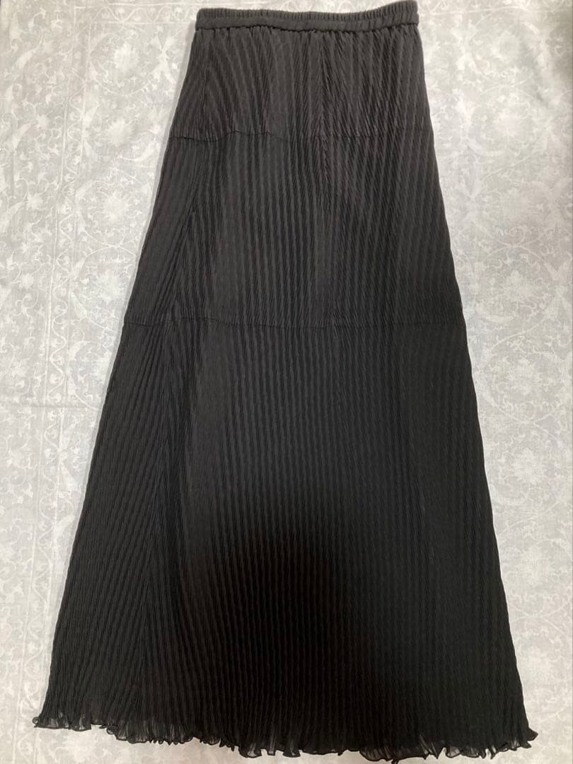 Yohji Yamamoto Pleated Long Skirt Black Polyester Free Size New