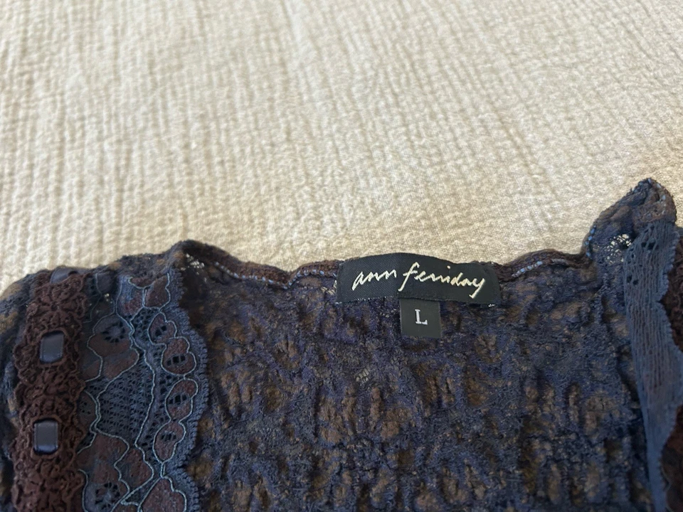 Cárdigan De Colección Y2K Ann Ferriday Azul Marino Encaje Talla L Bosque Hada Bruja Goblincore Foto 3 de 4