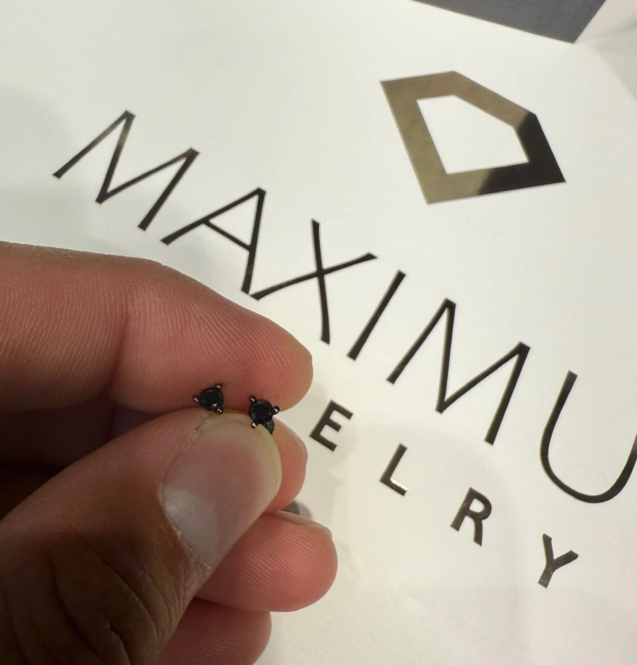 14K Gold Black Rodium Round Black Diamond Push Back Martini Stud Earrings 0.20ct - Image 3 of 3