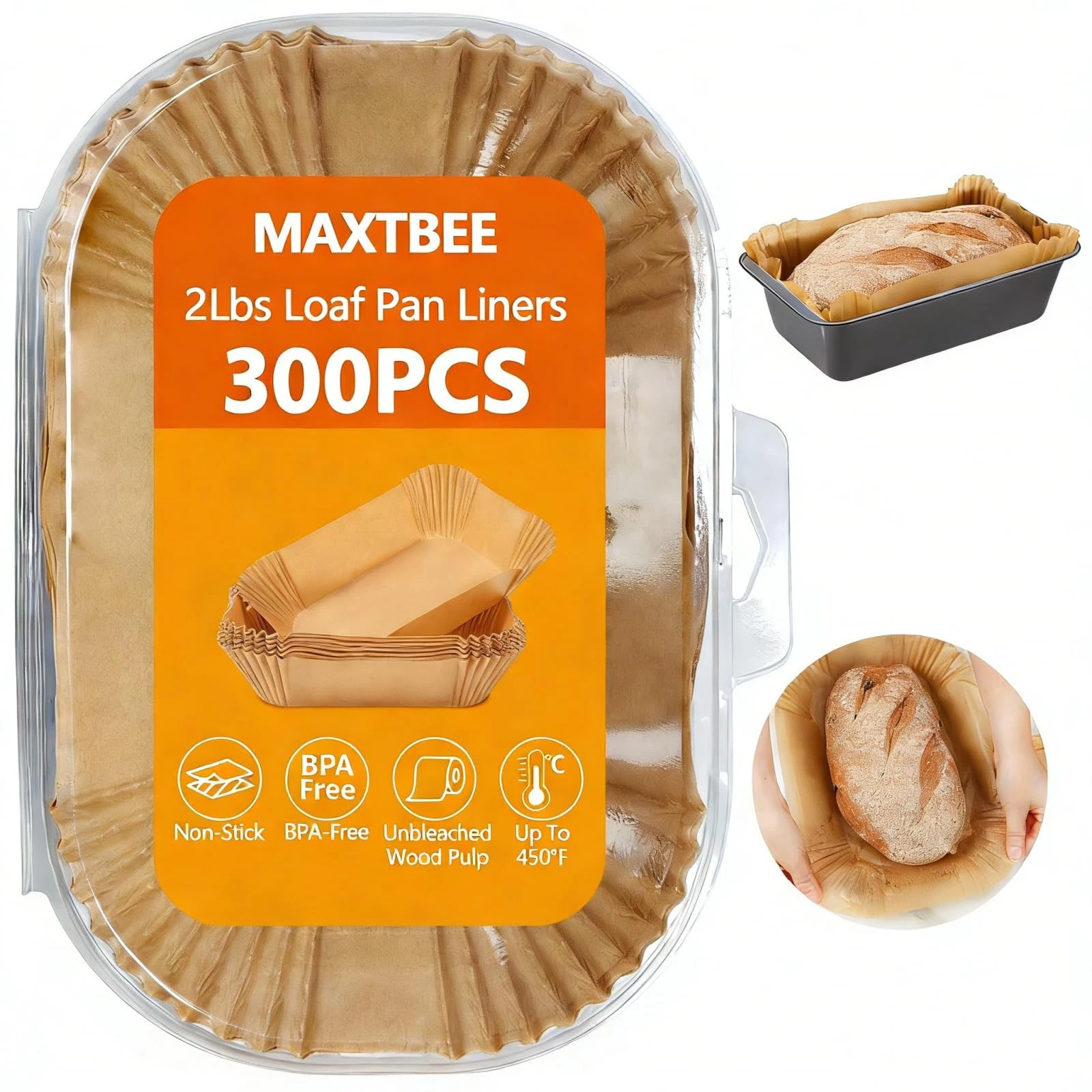 Loaf Pan Liners, 300Pcs Non-Stick Loaf Pans for Baking Bread 9x5, 2lb Disposa...