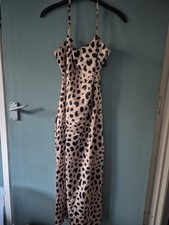 BNWT Nasty Gal Size 8 Beige Black Satin Sleeveless Midi Dress (625/205/v)