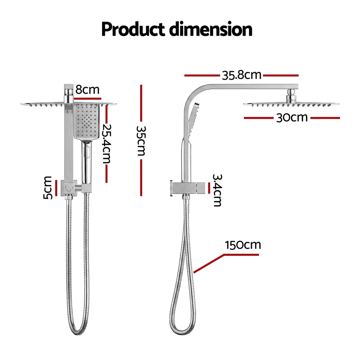 12" Twin Rain Shower Head Set 3-Mode Handheld Rail Brass Chrome WELS Approved
