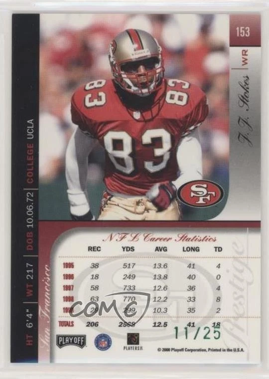 2000 Playoff Prestige Green Spectrum /25 JJ Stokes #153 - Image 2 of 2