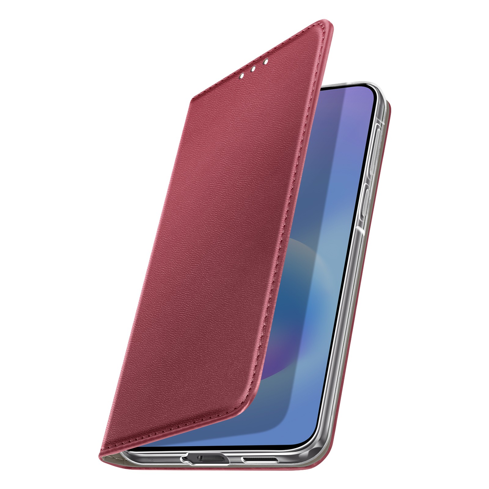 Housse Galaxy A57 Avizar bordeaux idéale pour regarder vos vidéos en voyage