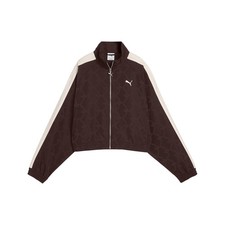 PUMA T7 Jacquarded Woven Relaxed Track Jacket Womens Brown Casual Athletic Outer