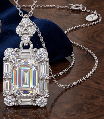 S925 Sterlingsilber Quadratschliff 2 Karat Moissanit Anhänger Halskette Böhmischer Stil