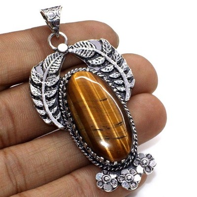 Tiger Eye 925 Silver Plated Handmade Pendant 2.5'' Aesthetic Jewellery GW