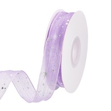 Star Ribbon Silver Stars Print Trim Sheer Ribbon 1" x 10Yards Light Purple 2Roll