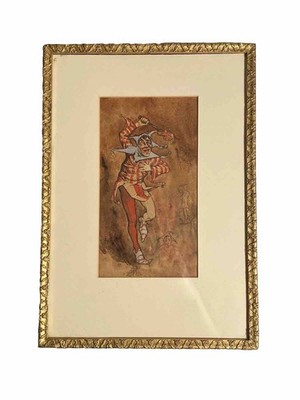 Antique Painting C. Godfroy Or C. Godefroy The Dancing fool 1910 Jester ROJ