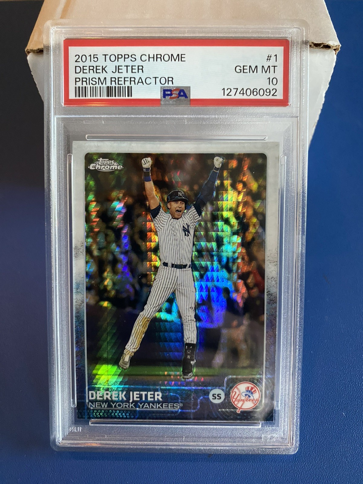 Derek Jeter 2015 Topps Chrome Prism Refractor # 1 PSA 10 GEM MINT
