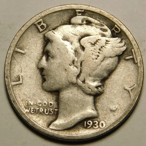 1930 S Mercury Dime 90% Silver VG-F  "Actual Coin Pictured - Not Cleaned"