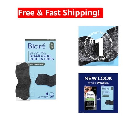 Charcoal Deep Cleansing Pore Strips for Men - Instant Blackhead Removal, 6 Count