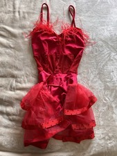 Kelle Adult Small Red Sequin Feather Dance Costume Jazz Lyrical Performance EUC