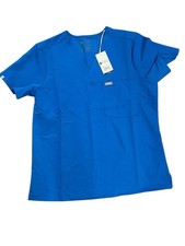 NWT Figs Catarina One-Pocket V-Neck Stretch Scrub Top Royal Blue Size Large
