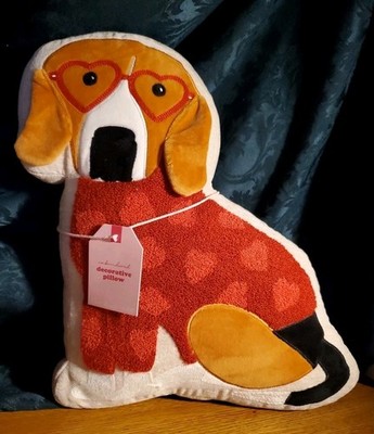 Envogue Beagle Valentine's Decorative Dog Pillow Red Hearts & Sweater 13''×17''