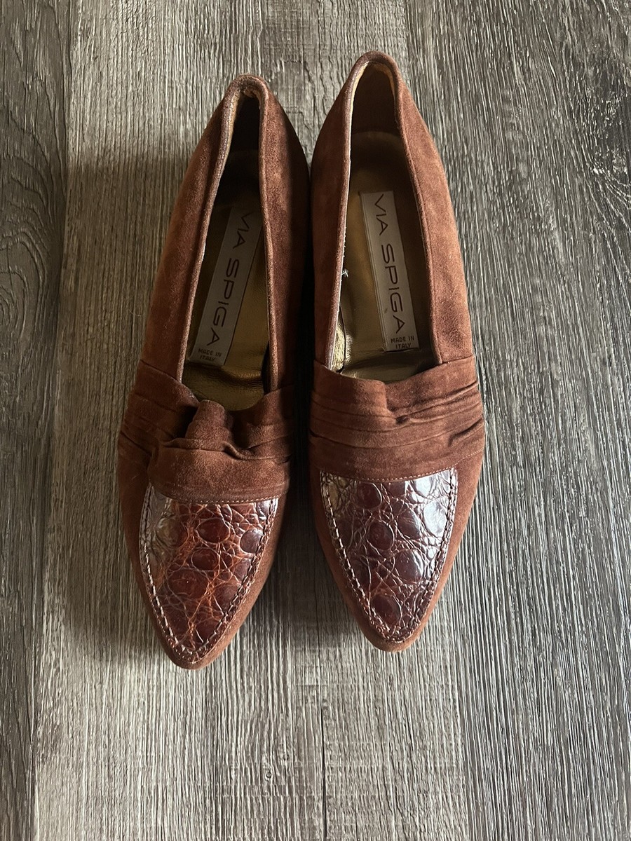 Vintage Via Spiga Ladies Size Brown Suede Loafer Shoes