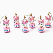 6 Mini Carillon Colore Rosa Per Eventi Giostra Cavalli Decorazione Legno 8x3.5cm