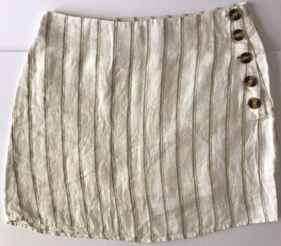 Forever 21 Linen Cream Beige Striped Mini Skirt Size Large L