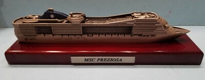 Large 10.5'' MSC Preziosa Cruise Ship Metal Model Boat on Polished Wood Display 