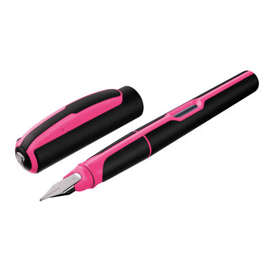 Pelikan Füller Style NEON pink Füllhalter mit Clip und große Tintenpatrone blau
