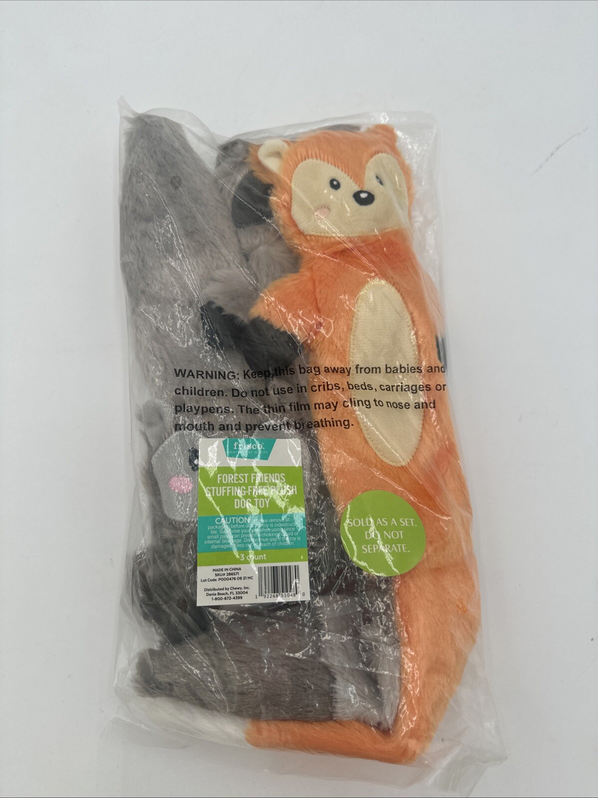 Frisco Forest Friends stuffing free plush dog toy three count