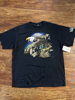 Vintage 90s Wild Side LA Eagle Wolf Deer Bear Graphic Shirt Large Nature Idaho