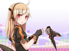 Anime girl blonde gloves headphones microphone pink Playmat Gaming Mat