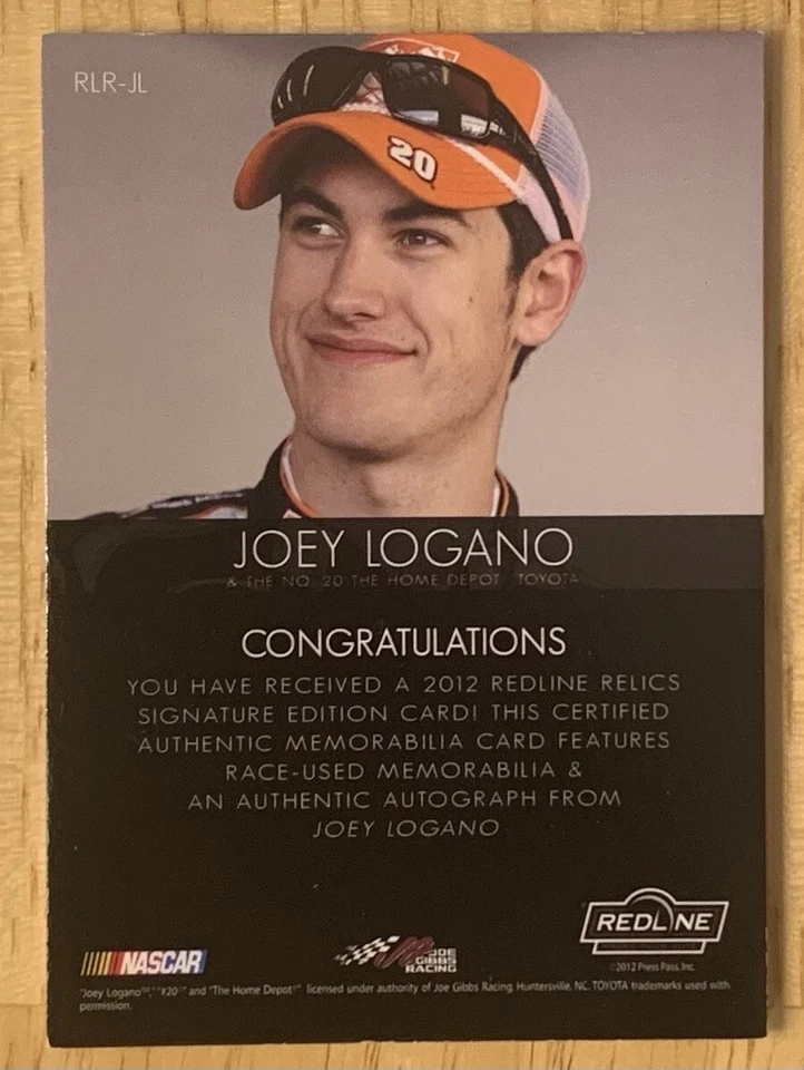 2012 Press Pass Redline Relics Signature Joey Logano Autograph On Card Auto /50 - Image 2 of 2