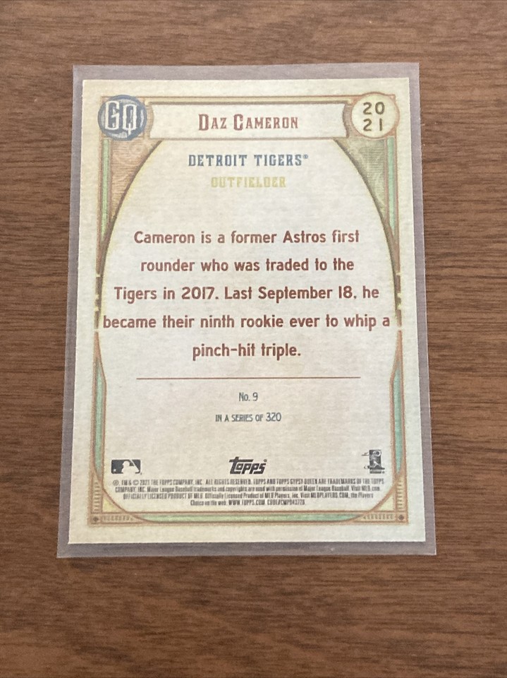 2021 Topps Gypsy Queen Team Script Font Swap RC DAZ CAMERON #9 Tigers ...