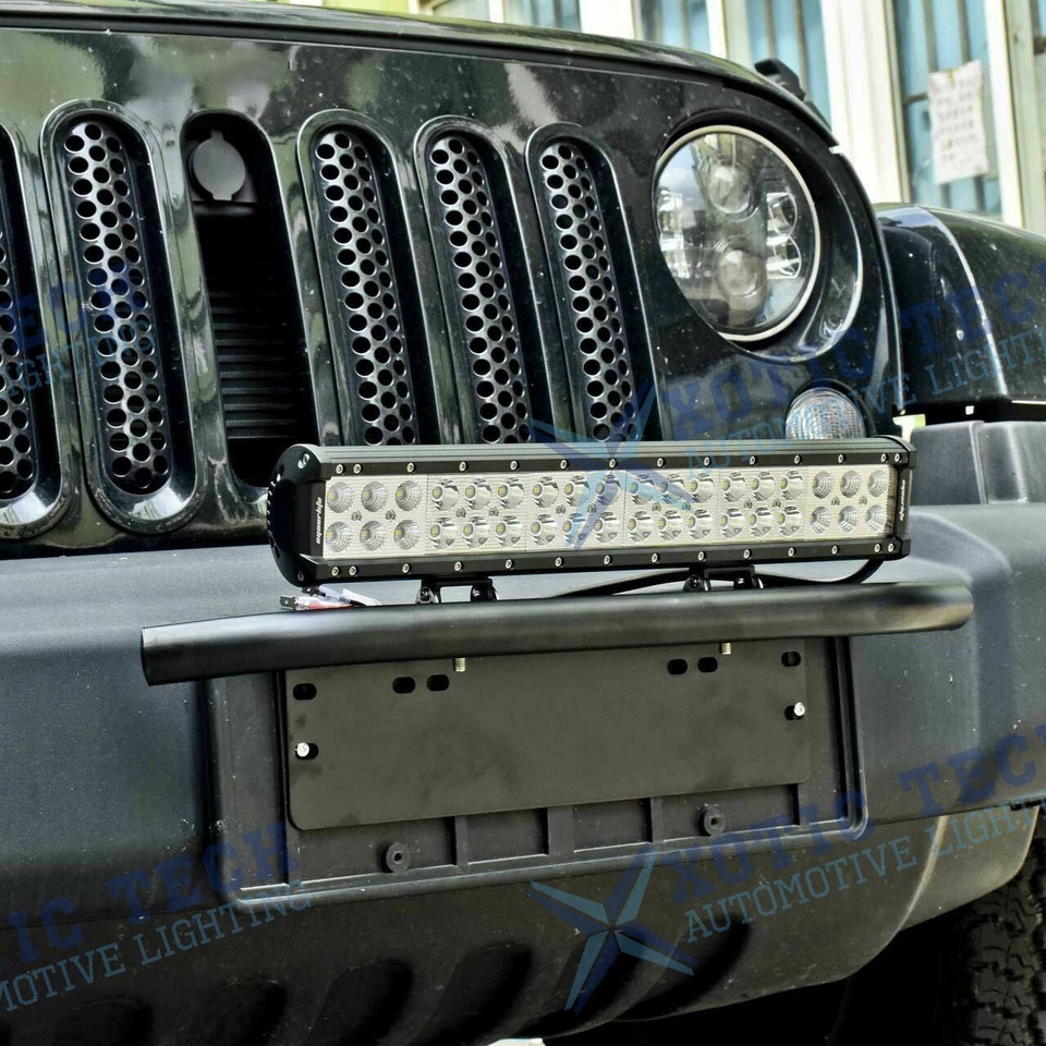 Black Aluminum License Plate & LED Light Bracket For Jeep Wrangler & Grand Cherokee Bull Bar