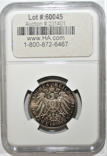 Germany-Hesse-Darmstadt 2 Mark 1904 NGC MS-62 Brilliant Uncirculated Silver Coin - Picture 2 of 4