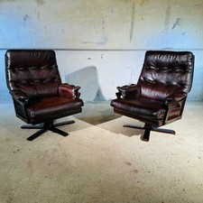 1 Of 2 Beautiful 70s Vintage Danish Chestnut Leather Swivel Chair