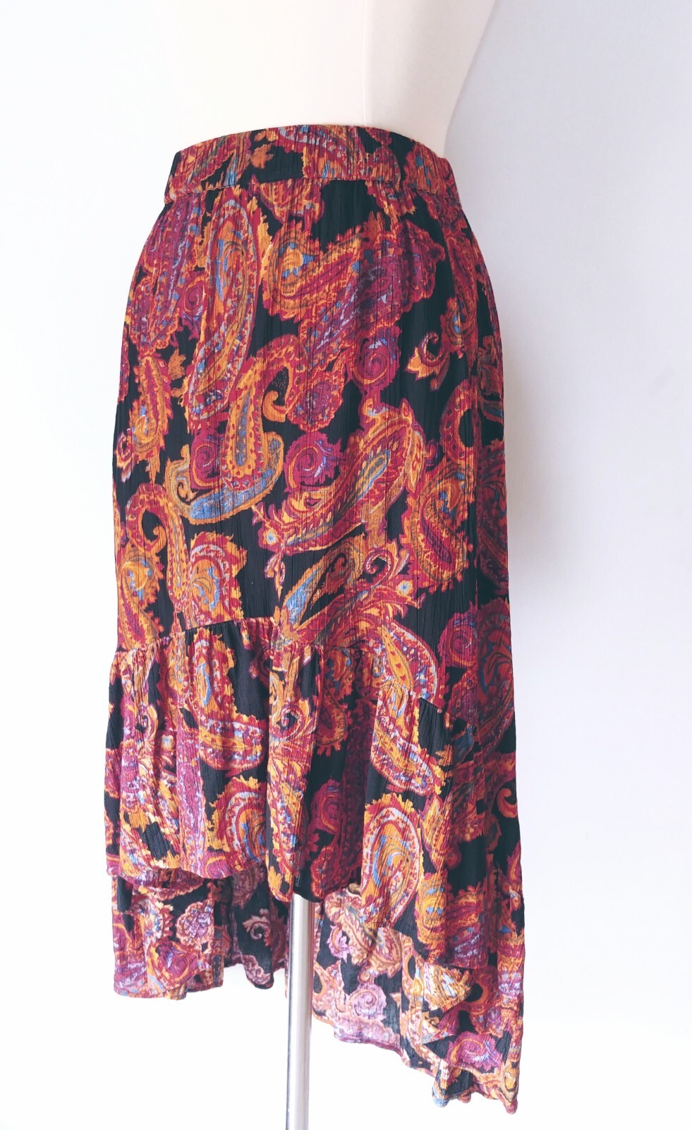 Earthbound Black Paisley Skirt Boho Asymmetric Hem High Low Viscose ...