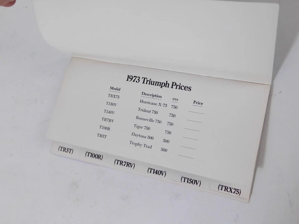 Libro de datos de productos Triumph 1973 genuino OEM X75 Hurricane TR5T T 100 120 140 150 Foto 2 de 4