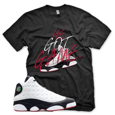 Black ''HE GOT GAME'' T Shirt for J1 Retro 13 XIII He Got Game White Black Red