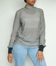 NEW Handmade Black and White Mesh Rave Style Top | See-Through Turtleneck 