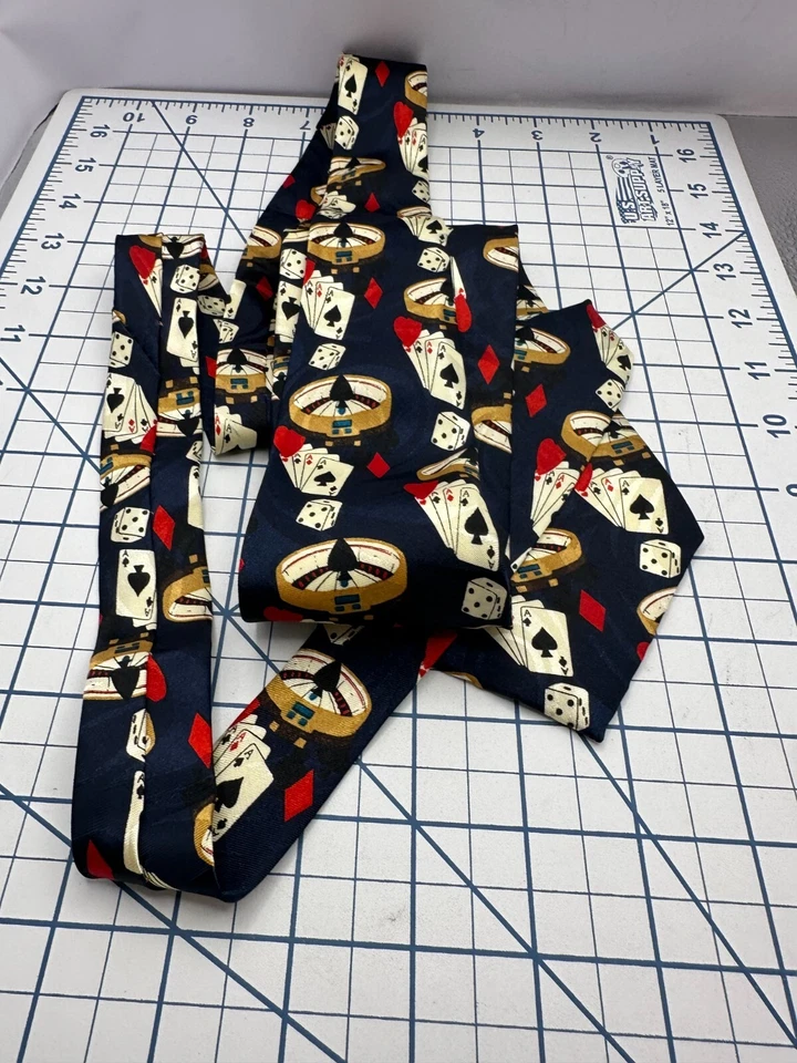 扑克卡 轮盘赌 拉斯维加斯 赌博桌 男式 领带 蓝色 尺寸 59 x 3.5 — 第 4/4 张图片