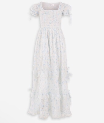 Amy Jane London White & Blue Broderie Anglaise Lace Frilled Maxi Dress Size M