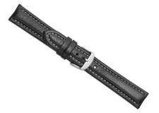 Herzog Bracelet De Montre Bio Cuir De Veau XL Noir Couture Blanche 20/22/18mm